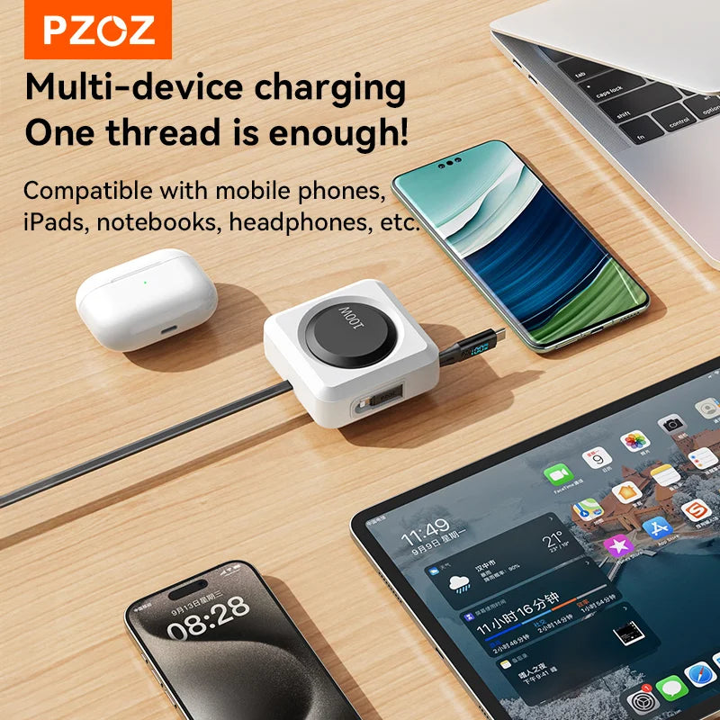 PZOZ For retractable usb c to type c Lightning micro fast charging cable iPhone 17 16 15 13 11 pro max 100W charger cable