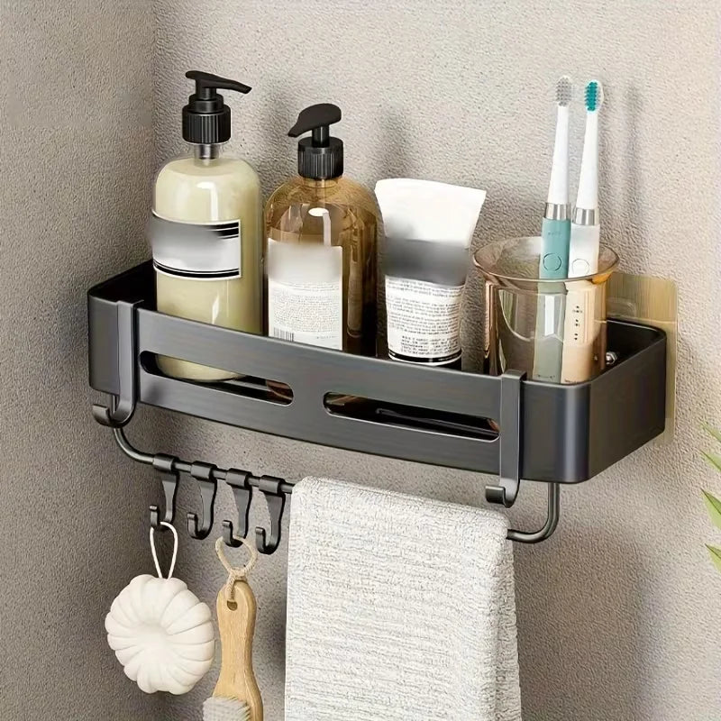 1pc Non-Drill Aluminum Bathroom Storage Rack - Wall Mounted Corner Rack Used For Storing Bathroom Shampoo Shower Gel Cosmetics