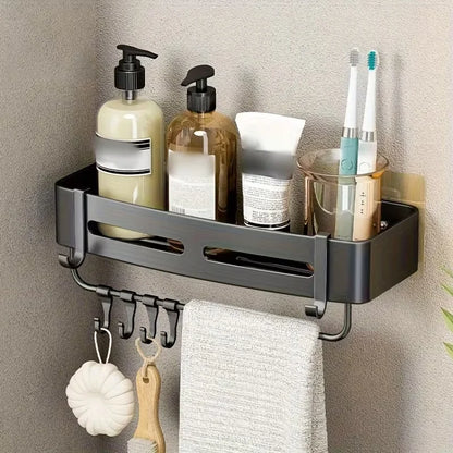 1pc Non-Drill Aluminum Bathroom Storage Rack - Wall Mounted Corner Rack Used For Storing Bathroom Shampoo Shower Gel Cosmetics