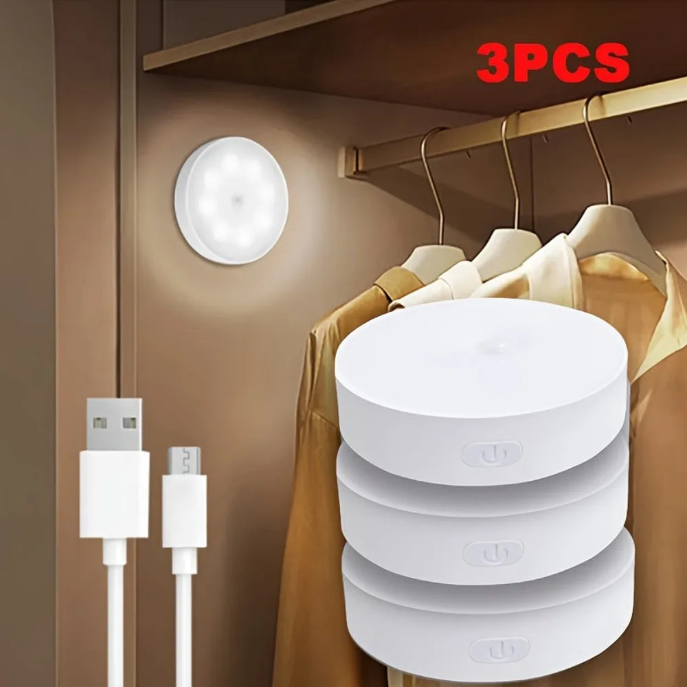 3pcs Motion Sensor Night Lights in Warm White/Cold White - Adjustable Brightness, Automatic On/Off, Ideal for Bedside, Stairs, U