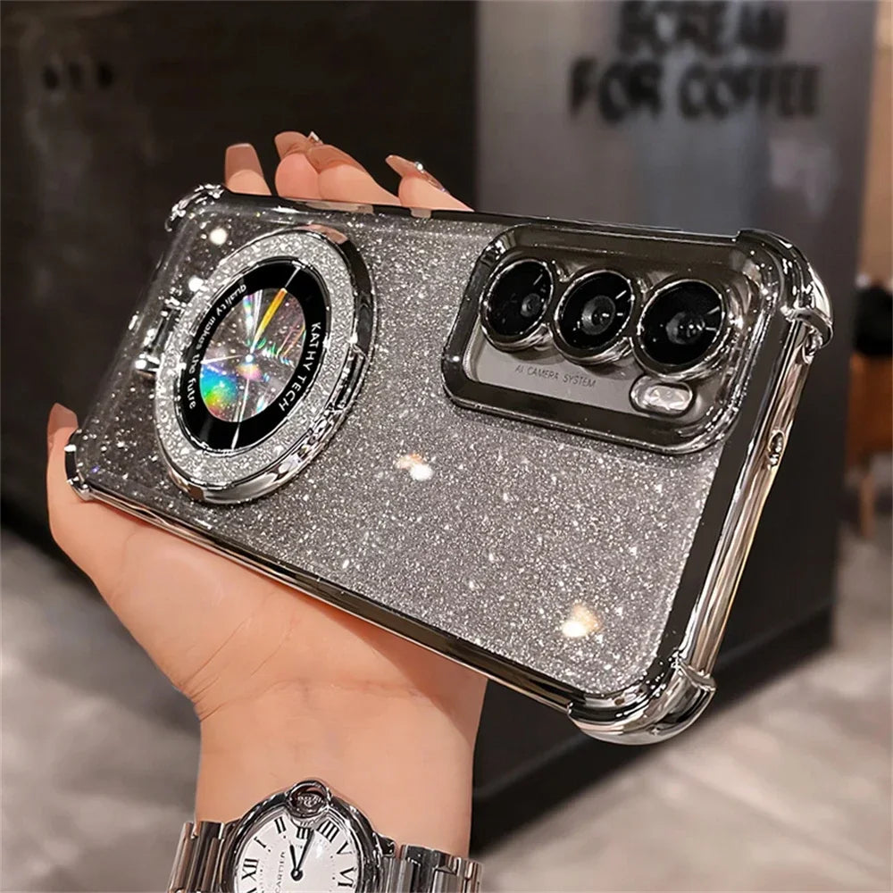 Glitter Bracket Case for Samsung Galaxy S26 Ultra S25 FE S24 S22 S23 Plus Note 20 Ultra Magnetic Stand Clear Gradient Soft Cover