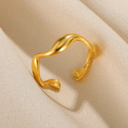 316L Stainless Steel Geometric Open Ring – Gold Color Waterproof Wedding Band