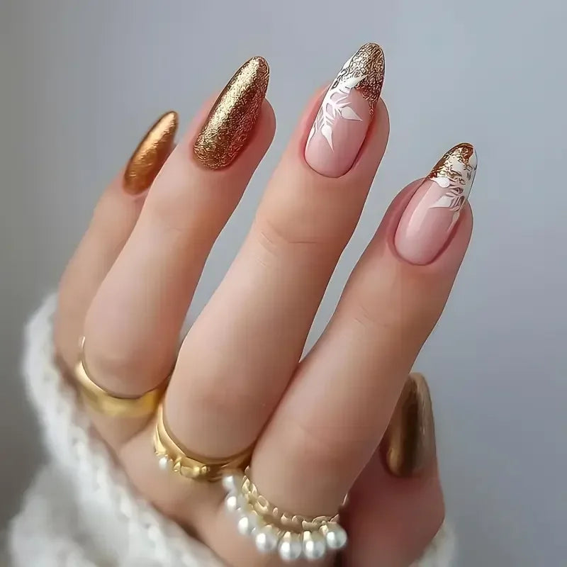 Y2K Romantic Star Gold Moon Sweet Almond Press On Nails 24Pcs Gradient Blue French Self Adhesive Reusable False Nails For Girls Women Daily Nail Art Accessory