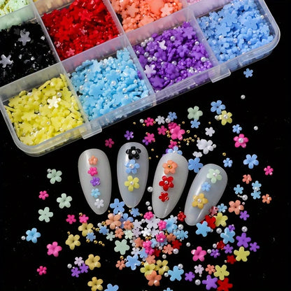 1500pcs/box Floral Nail Art Charms Set, Y2K Style High Quality Colorful Resin Flowers 3D Nail Charm