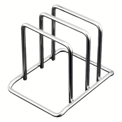 1pc Space-Saving Stainless Steel Pot Lid and Cutting Board Organizer Combo - Heavy-Duty Countertop Rack, kitchen organizer