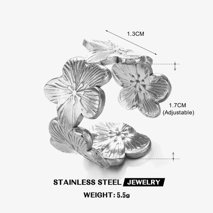 Stainless Steel Flower Adjustable Ring – 18K Gold PVD Plated Waterproof