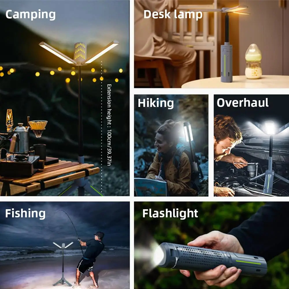 Folding Camping Light Portable Telescopic Lanterns USB Rechargeable 8000mAh Outdoor Waterproof Power Bank Lamp With Triangle Sta