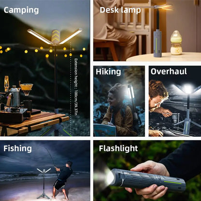 Folding Camping Light Portable Telescopic Lanterns USB Rechargeable 8000mAh Outdoor Waterproof Power Bank Lamp With Triangle Sta