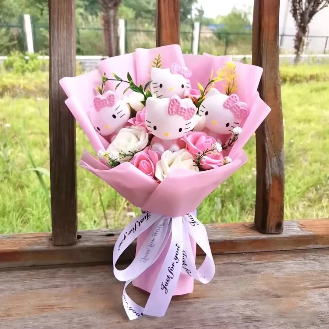 Hello Kitty Cartoon Plush Bouquet  Anime Rose Flowers Doll Home Wedding Decoration Christmas Valentine's Day Gift