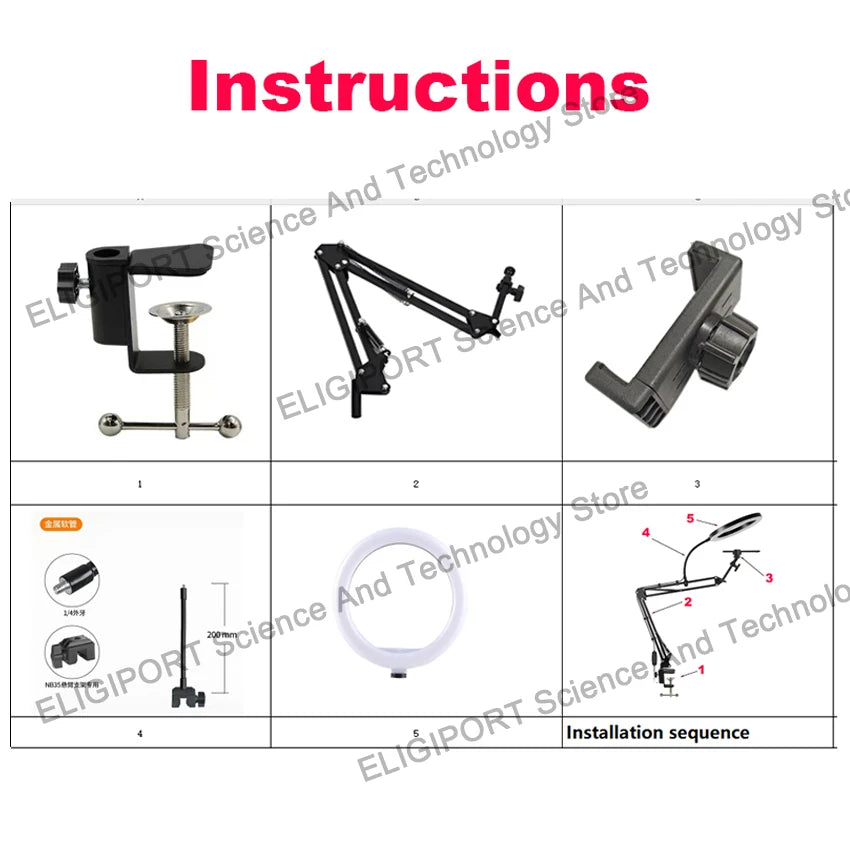 Live Stand Mobile Phone Professional Overhead Lighting Fixed Shooting Camera With Instructi Recording Video Selfie Stick