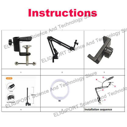 Live Stand Mobile Phone Professional Overhead Lighting Fixed Shooting Camera With Instructi Recording Video Selfie Stick