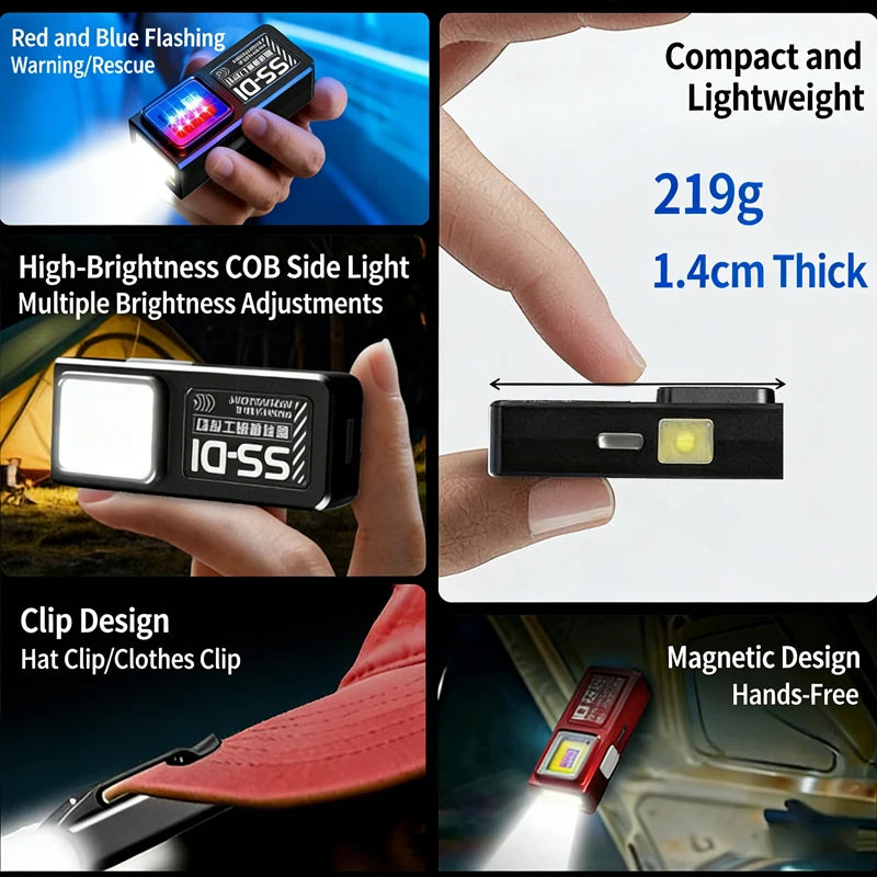 Mini COB LED Flashlight USB C Rechargeable Powerful Work Light  with Clip Magnet Waterproof EDC Camping Walking Pocket Lamp