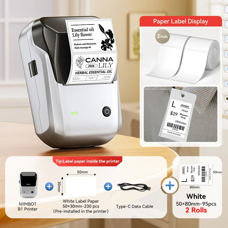 Niimbot B1 Wireless Thermal Label Printer Food Tag Barcode Price Small Business 20-50mm Print Width Label Machine for Home