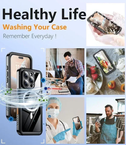 IP68 Waterproof Case For iPhone 17 16 15 Pro Max Plus Full Body Protective Cover Swim Underwater Diving Magsafe Magnetic Fundas