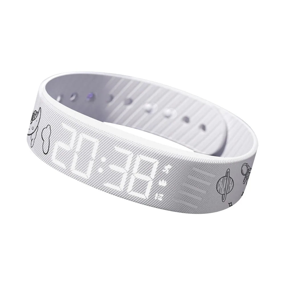 LED Digital Alarm Clock Watch Adjustable Silicone Snooze-proof Alarm Bracelet with Running Pedometer Waterproof Vibrating Alarm