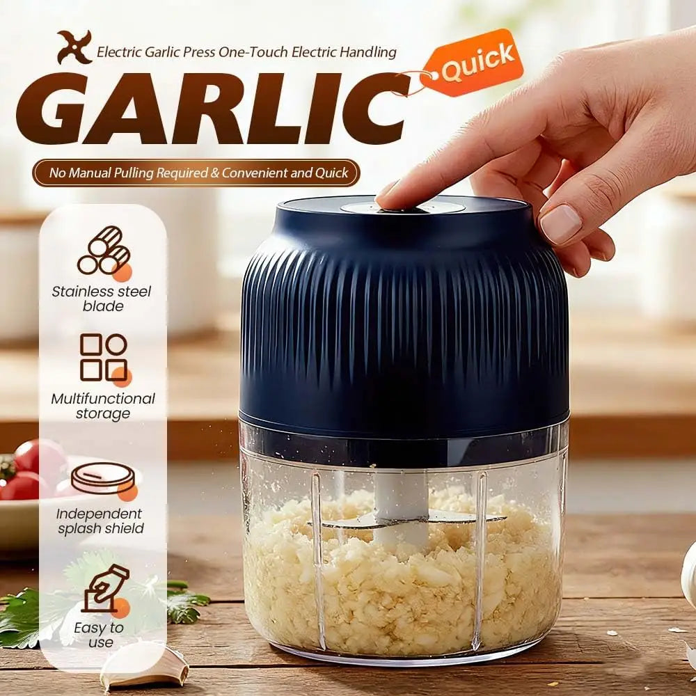 Electric Garlic Chopper, Mini Portable Veggie Chopper, 250ML Garlic Grinder Masher Onion Grinder, Blender to Vegetable, Wireless Food Processor for Ginger, Chili, Fruit, Meat, etc