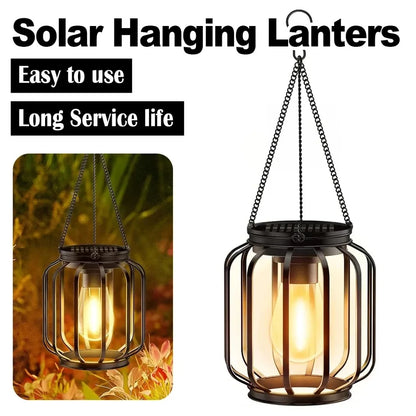 HOMEFISH Solar Lantern LED Light Warm White Outdoor Waterproof Sensor Garden Lamp for Patio Yard Decor Hanging Hollow Design