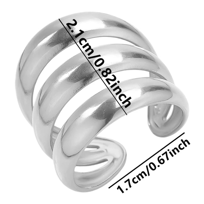 Stainless Steel Chunky Open Ring – Vintage Hollow Multi-Layer Design