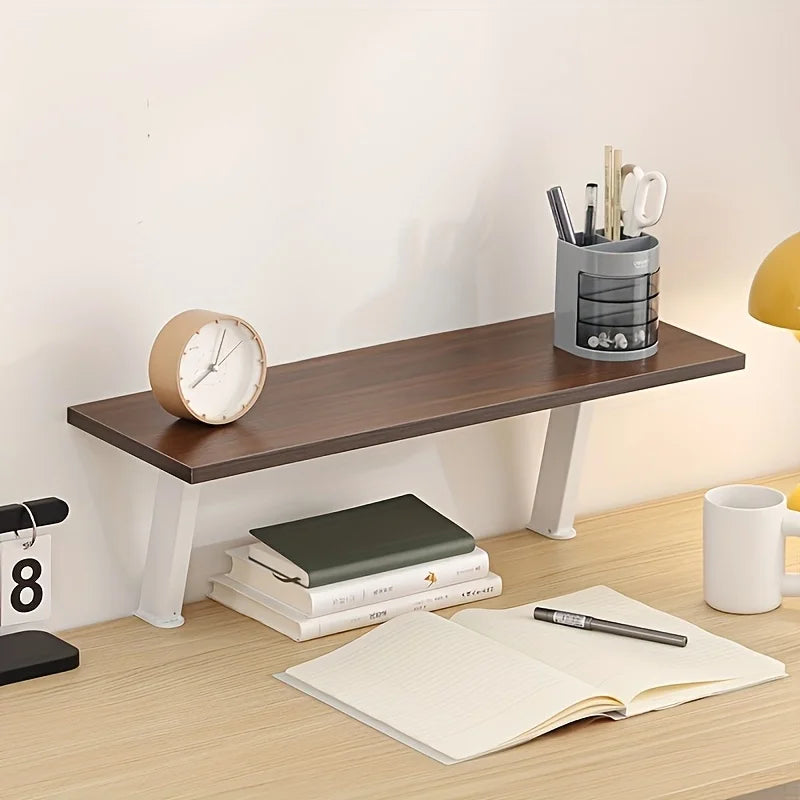 No-Drill Floating Desk Shelf - 3-Tier Solid Wood Wall Organizer | Tool-Free Installation for Home Office, Dorm Room Holds Books