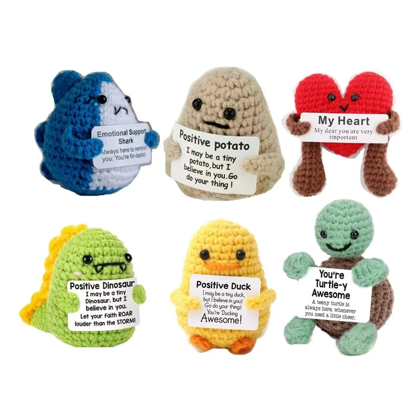 New Positive Energy Potato Hug Pocket Mini Handmade Plush Wool Knitting Doll with Card Funny Christams Gift Home Room Decoration