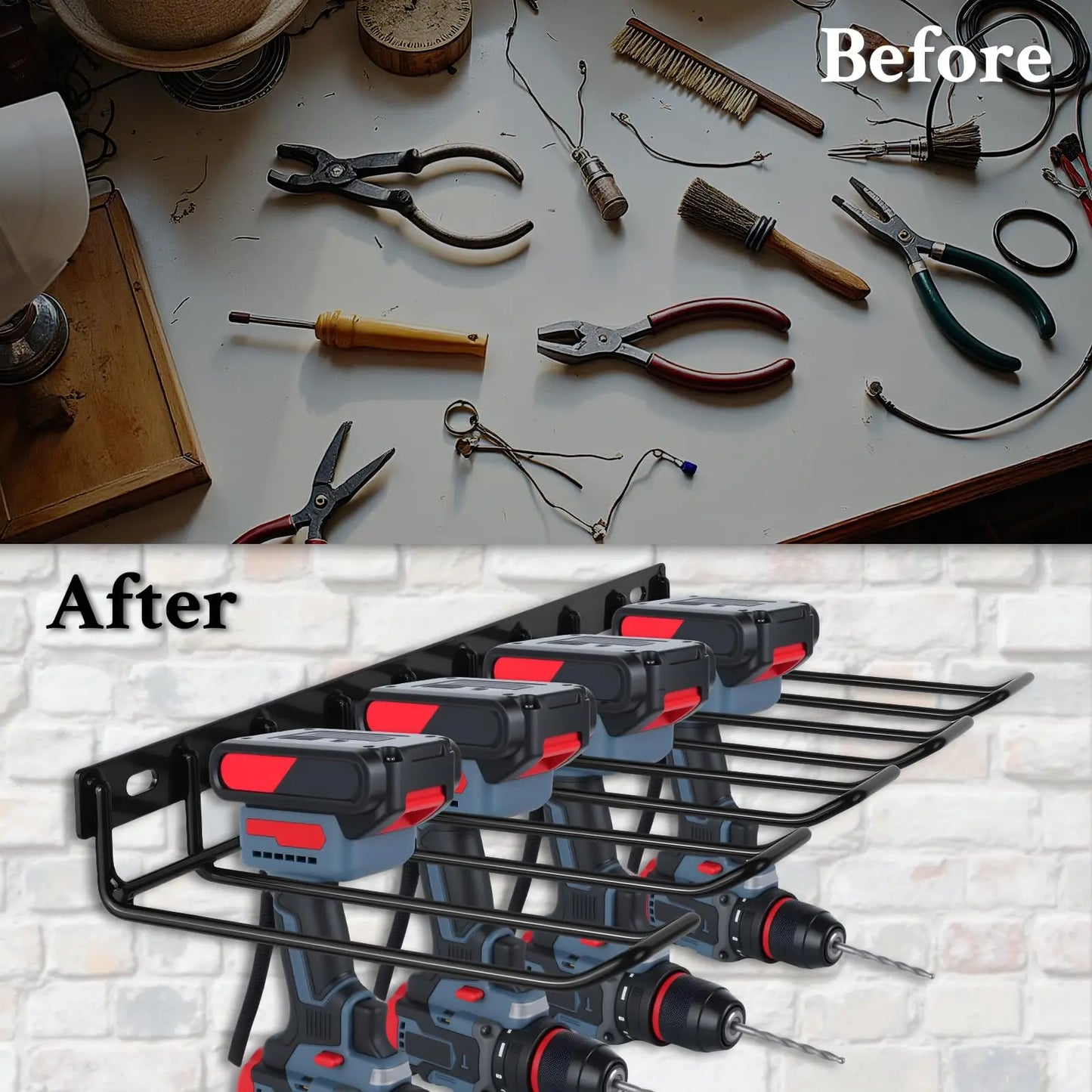 WellMade Power Tool Organizer Wall Mount, Drill Holder,  Holds 4 Tools, Easy Install with Screws & Anchors