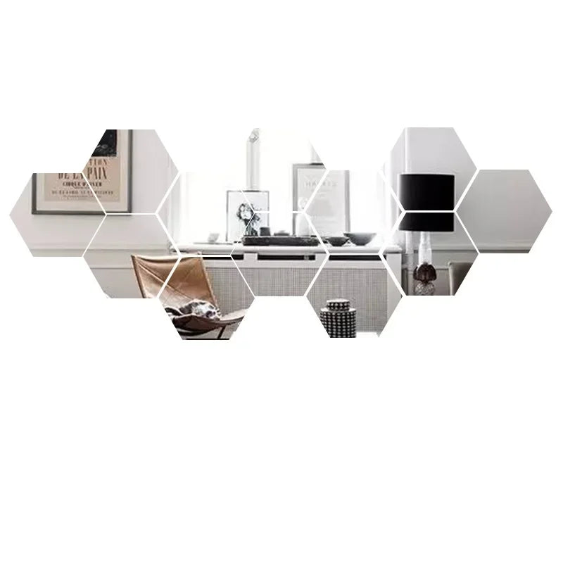 Hexagon Acrylic Mirror Wall Stickers – 6 or 12 Piece Set