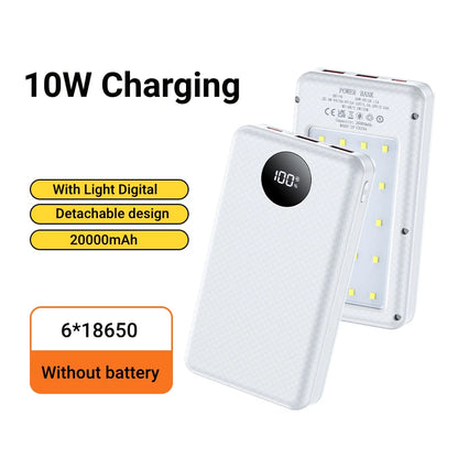 Dual USB Type C Power Bank Shell 5V DIY Shell 18650 Holder Cases Detachable Battery Charge Storage Box With Camping Lights