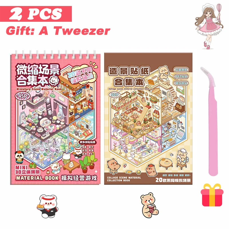 20Pcs 20in1 3D Cartoon Sticker Book | DIY Scenes Creative Gift for Kids, Portable Sticker Album for Birthday Christmas Crafts