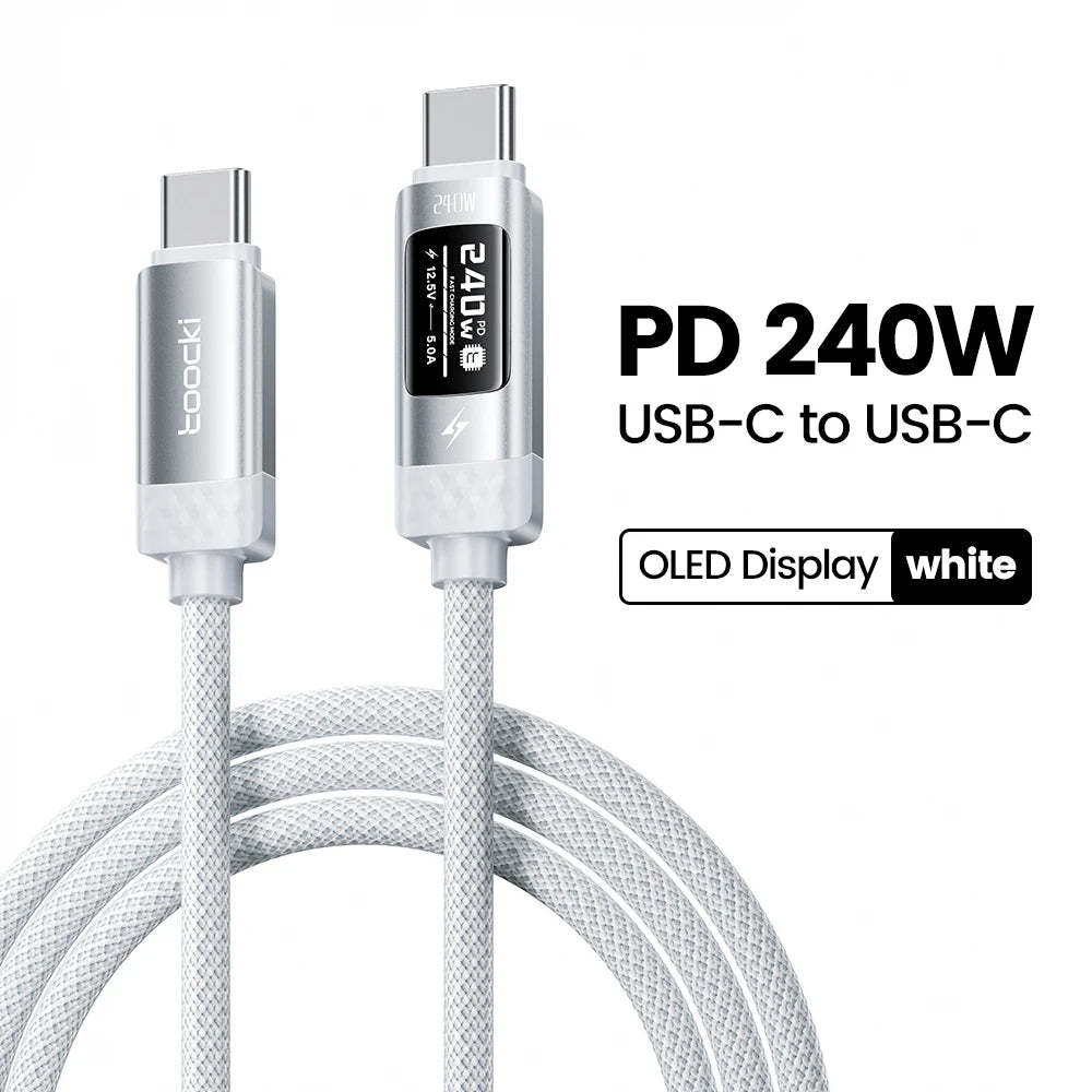 Toocki 240W USB C to USB C Cable LED Digital Display PD3.1 Fast Charging Type C to Type C Cable For Macbook iPhone 17 16 Samsung
