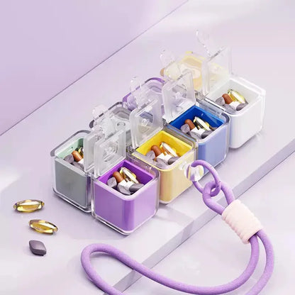 1PC Magic Cube 8-Grid Medicine Storage Box Sealed Moistureproof Travel Essential with Hanging Rope Creative Storage Solution