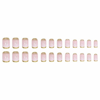 24Pcs Short Square Ombre Gradient Press On Nails Gold Glitter Acrylic Design Self Adhesive Reusable False Nails Daily Party Manicure Supply