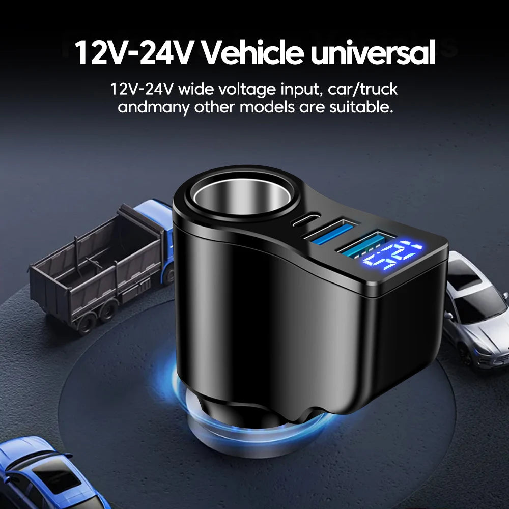 66W 4 Ports Digital Display Car Cigarette Lighter Power Adapter 3.1 A USB PD Car Phone Multifunctional Charger For iPhone Huawei
