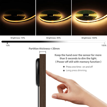 Touch Dimmable Black PCB LED Strip Light COB Tape For Walnut Acoustic Wooden Slat Grille TV Background Wall Panel&Cabinet Decor