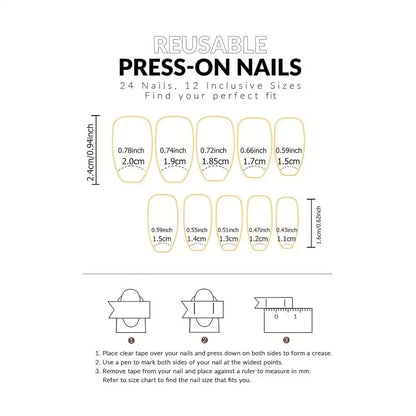 10pcs Handmade Reusable Full Cover Nail Stickers - Square Medium Length French Pointed Pink And White Glossy Press-On Nails