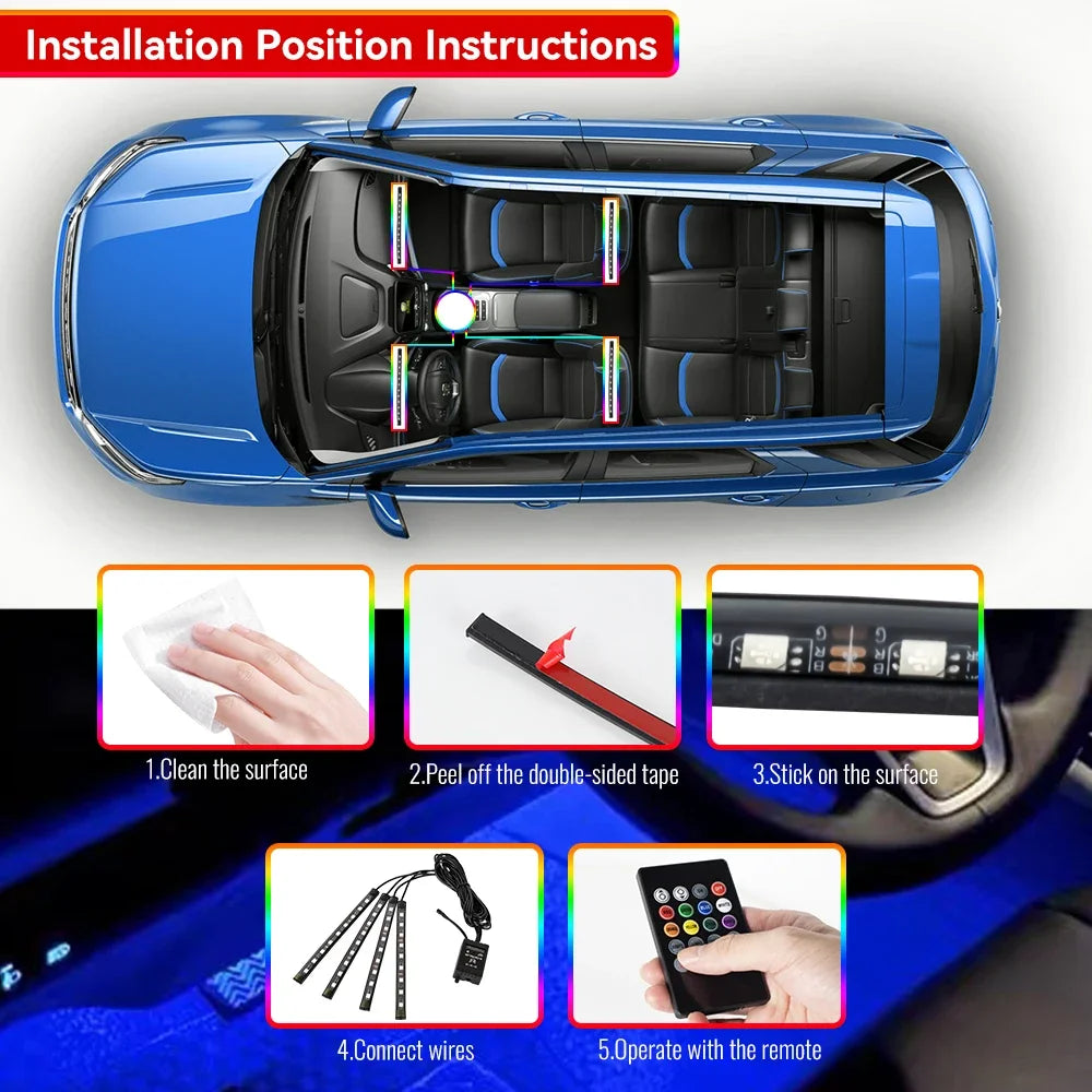 RGB Car Interior Ambient LED Light with Music Sync and App Control