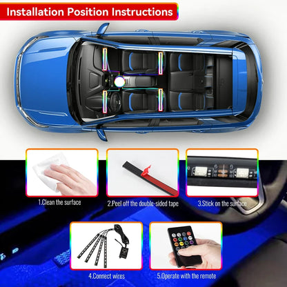 RGB Car Interior Ambient LED Light with Music Sync and App Control