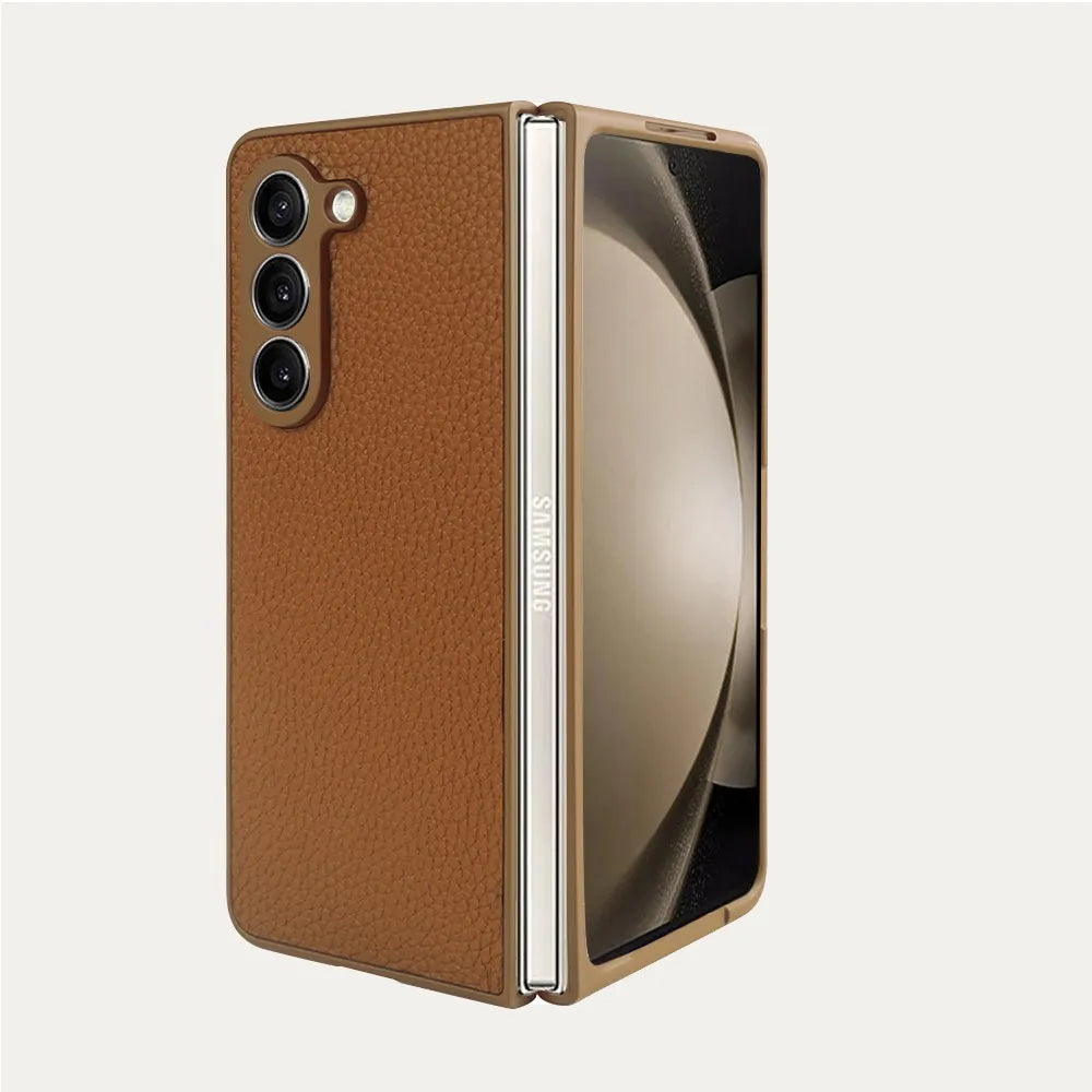 For Case Samsung Galaxy Z Fold 5 Fold4 Fold3 Fundas Luxury Litchi Genuine Leather Cases for Galaxy Fold5 Phone Cover Coque Shell