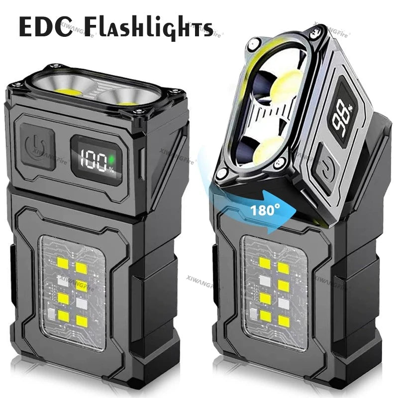MINI USB Rechargeable LED Flashlight Portable Tail Magnet Work Light Super Bright Camping Lantern Side COB Emergency Torch Light