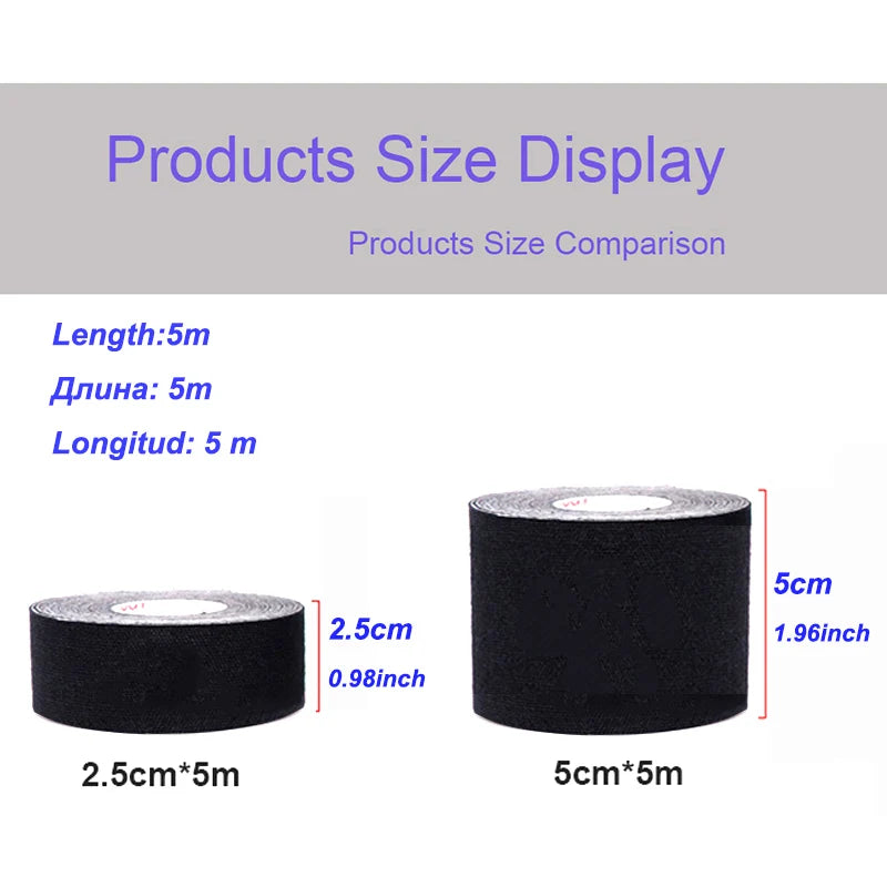 2.5cm/5cm Kinesiology Tape Athletic Bands 5m Sport Recovery Strapping Gym Waterproof Tennis Muscle Pain Relief Knee Bandage