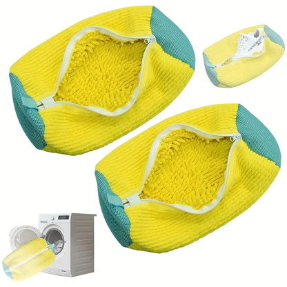 Machine washable shoe washing and drying bag, soft fiber—durable polyester shoe cover, adjustable shoelaces, durable shoe washin