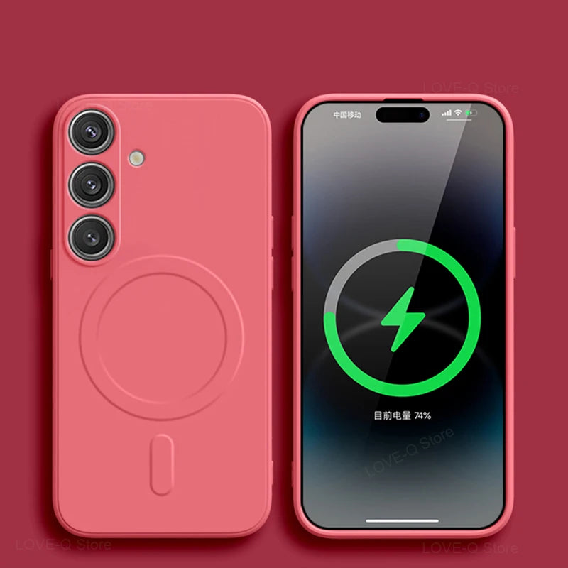 For Magsafe Magnetic Wireless Charge Case For Samsung Galaxy S25 S26 S24 S23 S 25 Ultra Plus FE Soft Cases Liquid Silicone Cover