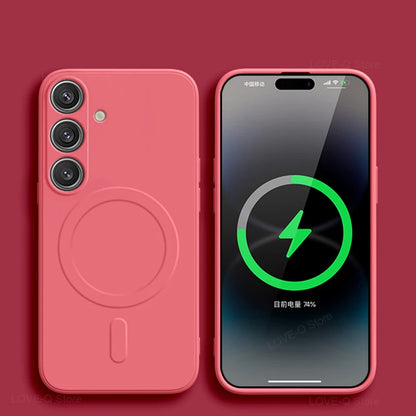 For Magsafe Magnetic Wireless Charge Case For Samsung Galaxy S25 S26 S24 S23 S 25 Ultra Plus FE Soft Cases Liquid Silicone Cover