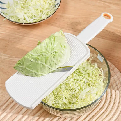Multi Handheld Mandoline Slicer - Stainless Steel V Blade, with Cleaning Brush, Comfort Grip, Easy to Clean, for Kitchen, Vegetable Chopper, Fruit, Cheese Grater, Potato Chips Slicer (White)