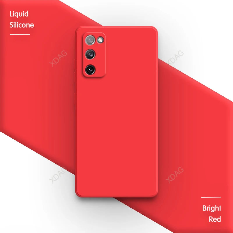 Straight Edge Housing for Samsung Galaxy S20 FE S20FE Plus Ultra 5G Plain Candy Color Soft Liquid Silicone Phone Case Back Cover