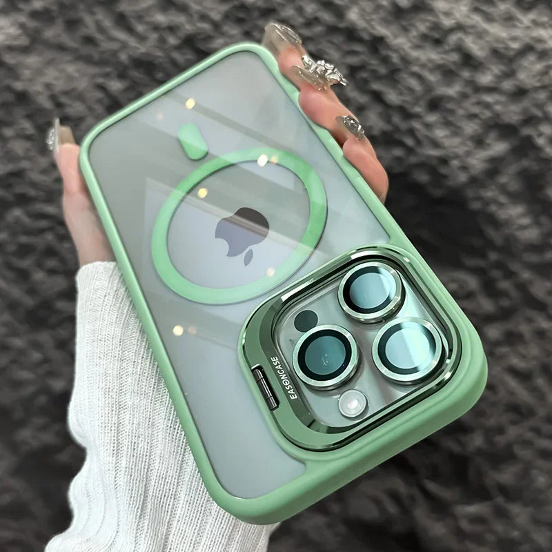 Luxury Magnetic Shockproof Phone Case For iPhone 16 15 14 13 12 11 Pro Max Plus Pro Funda Stand Glass Lens Protection Back Cover