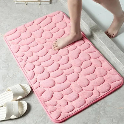 Microfiber Embossed Pebble Bath Mat – Anti-Slip Floor Rug