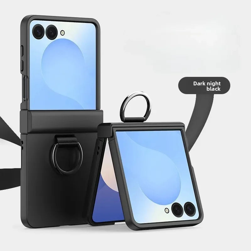 Skin Feel Hard Phone Case for Samsung Galaxy Z Flip 7 FE 6 5 4 3 ZFlip7 with Ring Hinge Protective Cover