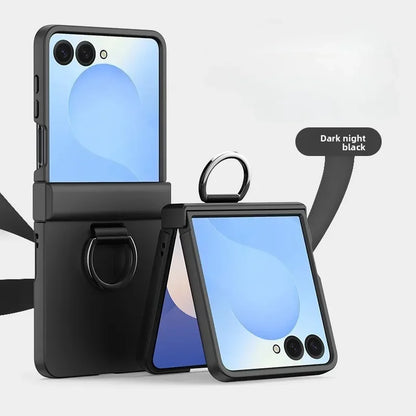 Skin Feel Hard Phone Case for Samsung Galaxy Z Flip 7 FE 6 5 4 3 ZFlip7 with Ring Hinge Protective Cover