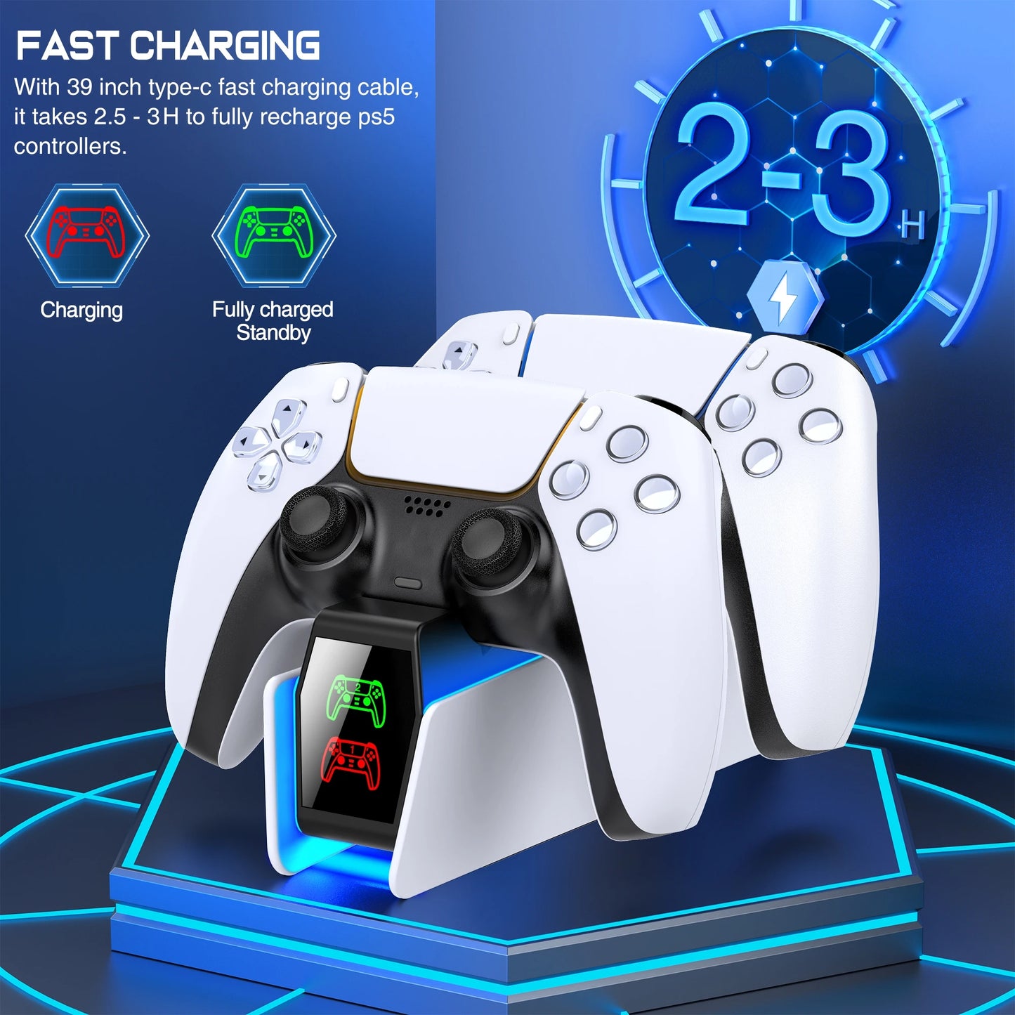 Controller Charging Station for PlayStation 5 Dual Fast Charger LED Indicator Charging Stand Docking Station PS5 Accessories