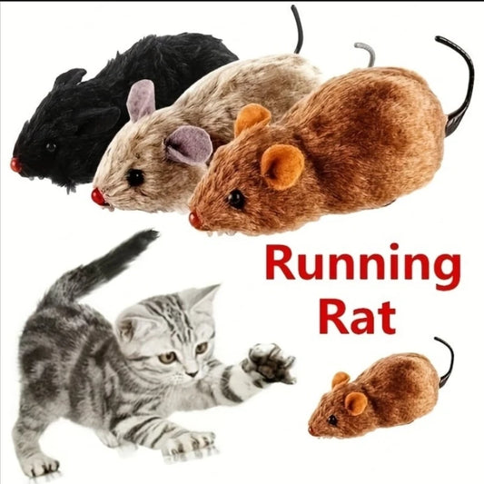 Wind-Up Plush Mouse Toy for Cats – Lifelike Running Rat